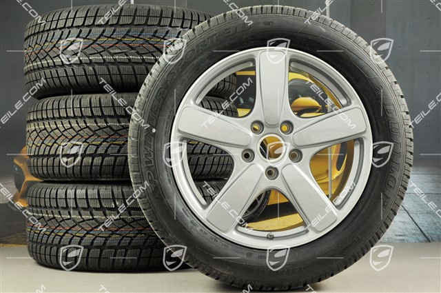 19" Winterräder Satz Cayenne Sport Classic, Felgen 8,5J x 19 ET59 + Dunlop Winterreifen 265/50 R19, in GT-Silber Metallic, ohne RDK-Sensoren