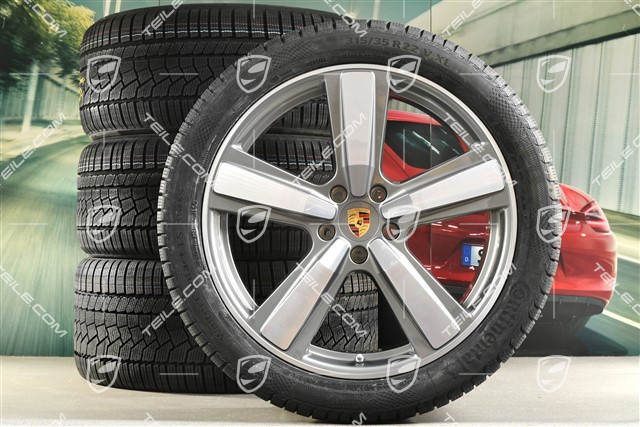 22-inch winter wheel set Cayenne Exclusive Design Sport, wheel rims 10J x 22 ET48 +11,5J x 22 ET52 + NEW Continental winter tyres 285/40 R22 + 315/35 R22, Platin Silver