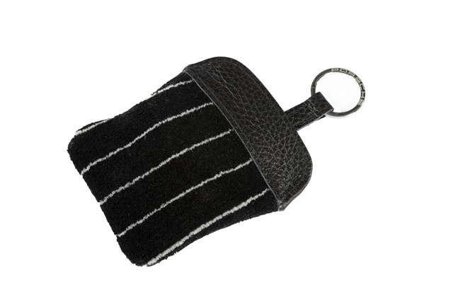 Porsche Classic Key case with embossed Porsche crest, Pin stripe velour, black/white