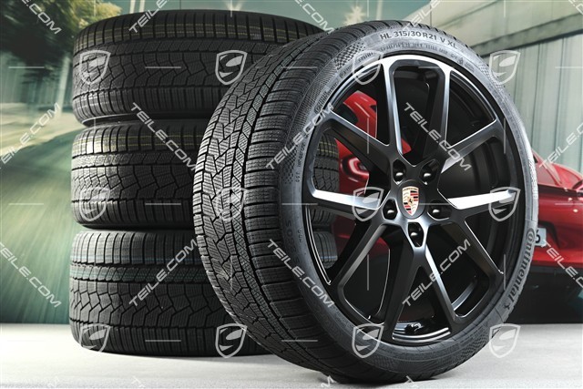 21-inch Panamera SportDesign Winter wheel set, wheel rims 9,5J x 21 ET71 + 10,5J x 21 ET71 + NEW Continental winter tyres 275/35 R21 + 315/30 R21, black satin matt