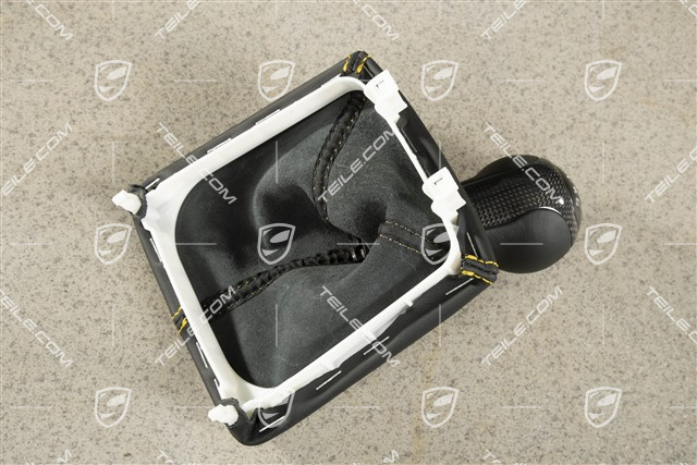 Schaltknopf, Leder/Carbon, Schwarz/Speedgelb