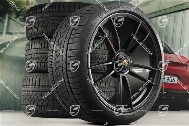 20"+21" GTS komplet kół zimowoch "Turbo S", felgi centralnie mocowane 8,5J x 20 ET50 + 11J x 21 ET66 + NOWE opony zimowe Continental 245/35 R20 + 295/30 R21, czarny satynowy półmat