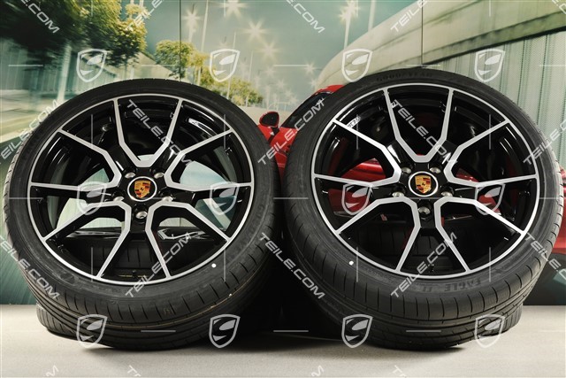 21" RS Spyder design summer wheels set, rims 9.5J x 21 ET60 + 11.5J x 21 ET66 + Goodyear summer tyres 265/35 R21 + 305/30 R21, black high gloss