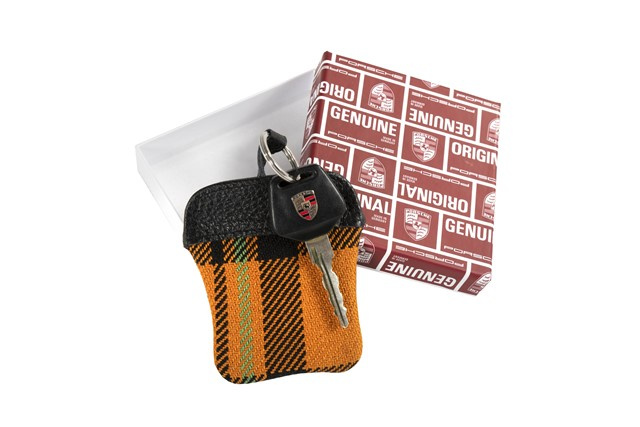 Porsche Classic Etui na klucze, z wytłoczonym herbem Porsche, pomarańczowa krata