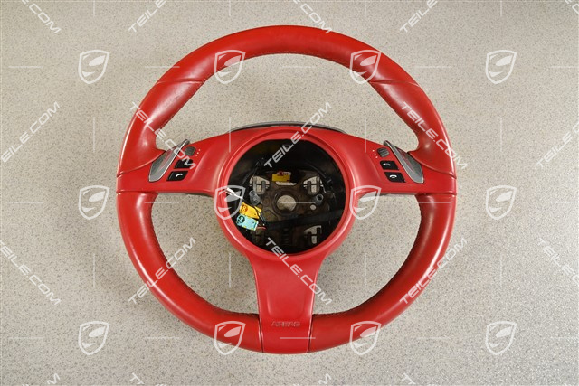 Lenkrad / Multifunktionslenkrad, Glattleder, Carrerarot / Sport Chrono Paket Plus