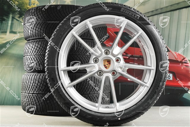 19"+20" Carrera Winterrädersatz, Felgen 8,5J x 19 ET52 + 11J x 20 ET80 + NEUE Pirelli Winterreifen 235/40 R19 + 295/35 R20, mit RDK-Sensoren, Brilliantsilber