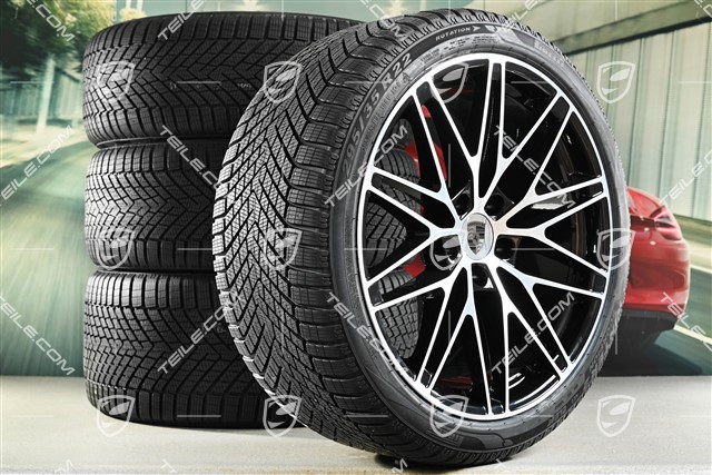 22-inch Macan RS Spyder Design winter wheel set, rims 9J x 22 ET29 + 11J x 22 ET47 + NEW Pirelli winter tyres 255/40 R22 + 295/35 R22, black high gloss