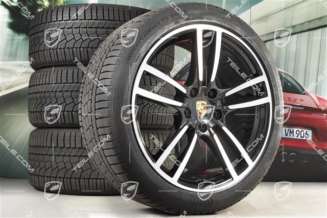 21-inch Cayenne Turbo winter wheel set, rims 9,5J x 21 ET46 + 11,0J x 21 ET58 + Continental winter tyres 275/40 R21 + 305/35 R21, with TPMS, black high gloss