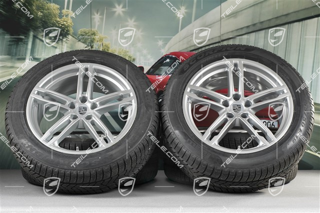19" "Macan Turbo" Winterräder Satz, Felgen 8J x 19 ET21 + 9J x 19 ET21 + NEUE Pirelli Winterreifen 235/55 R19 + 255/50 R19 (0 km, DOT/Bj. 2016), mit RDK-Sensoren