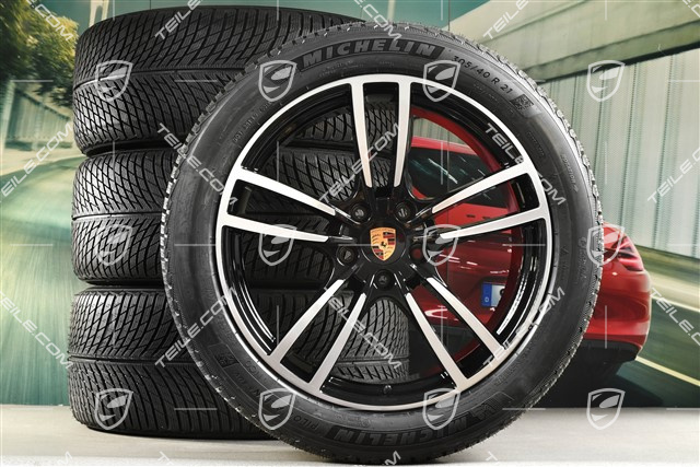 21-inch Cayenne COUPÉ Turbo Design winter wheel set, rims 9,5J x 21 ET46 + 11,0J x 21 ET49 + NEW Michelin winter tyres 285/45 R21 + 305/40 R21, with TPMS, black high gloss