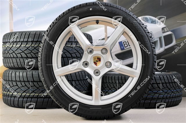 18" Boxster winter wheel set, 8J x 18 ET57 + 9J x 18 ET47 + NEW winter tyres Dunlop 235/45 R18 + 265/45 R18, with TPM