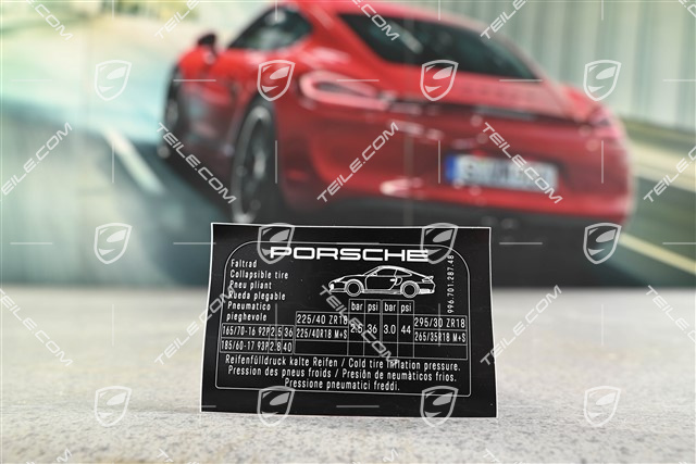 Identification / notice sticker for tire pressure C4S / Turbo