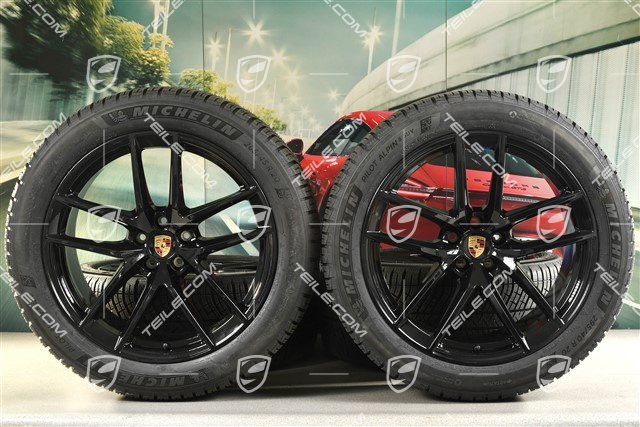 20" "Macan S" koła zimowe, komplet, felgi 9J x 20 ET26 + 10J x 20 ET19, opony zimowe Michelin 265/45 R 20 + 295/40 R 20, czarny wysoki połysk, z czujnikami ciśnienia RDK