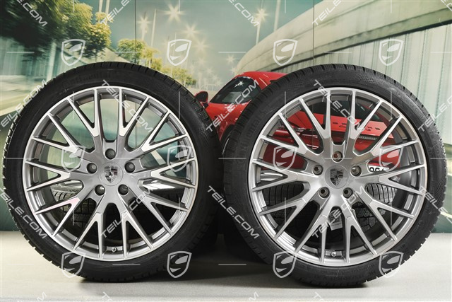 21" Panamera Exclusive Design Koła zimowe, komplet, felgi 9,5J x 21 ET71 + 10,5J x 21 ET71 + opony zimowe Continental Winter Contact TS860 S 275/35 R21 + 315/30 R21, platynowy srebrny