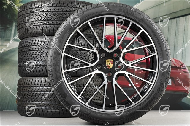 21-inch Cayenne RS Spyder winter wheel set, rims 9,5J x 21 ET46 + 11,0J x 21 ET58 + NEW Pirelli winter tyres 275/40 R21 + 305/35 R21, with TPMS, black high gloss