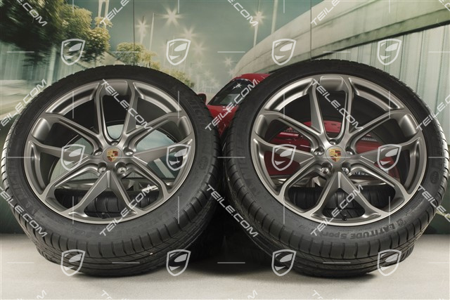 21" GT Design summer wheel set, wheel rims 9,5J x 21 ET27 + 10J x 21 ET19 + Michelin summer tyres 265/40 R21 + 295/35 R21, platinum satin matt, with TPM