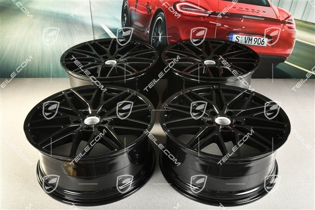 21" Komplet felg Cayenne RS Spyder Design, 11J x 21 ET49 + 9,5J x 21 ET46, czarny wysoki połysk