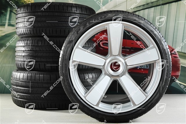 20"+21" koła letnie, komplet Sport Classic "911 Turbo 50 Years", felgi 9,5J x 20 ET44 + 12J x 21 ET70 + NOWE opony letnie Pirelli 255/35 R20 + 315/30 R21, biały wysoki połysk