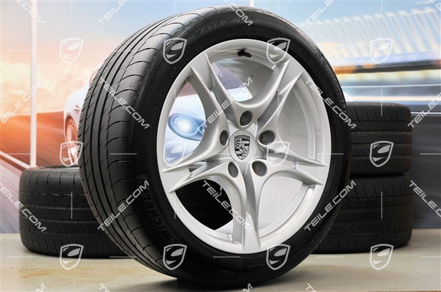 18" koła letnie, komplet Cayman S II, felgi 8J x 18 ET57 + 9J x 18 ET43 + NOWE opony letnie 235/40 R18 + 265/40 R18, bez czujników ciśnienia