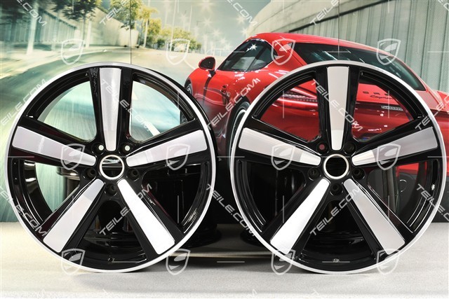 22" Komplet felg Cayenne Exclusive Design Sport, 10J x 22 ET48 +11,5J x 22 ET61, czarny wysoki połysk