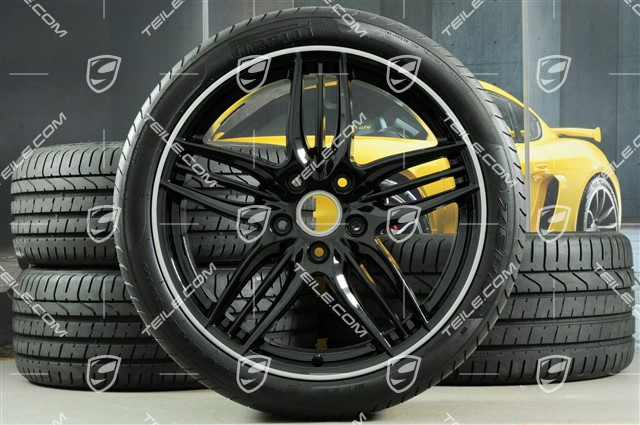 20" SportDesign Sommerräder Satz, Schwarz (hochglanz) - exlusive 911 8,5J x 20 ET51 + 11J x 20 ET70, Reifen 245/35 ZR20 + 295/30 ZR20, mit RDK-Sensor