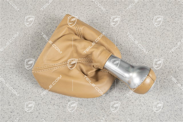 Schalthebelknopf, Sandbeige, Leder / Aluminium, 6-gang schaltgetriebe
