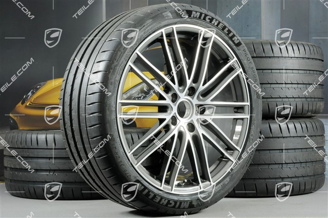 21" Koła letnie Turbo IV, felgi 9,5J x 21 ET71 + 11,5J x 21 ET69 + NOWE opony letnie Michelin 275/35 ZR21 + 325/30 ZR21, z czujnikami ciśnienia, tylko do Turbo S E-Hybrid