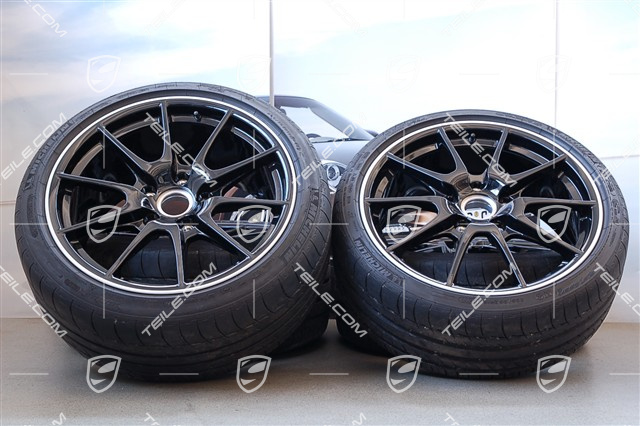 19-inch Boxster Spyder summer wheel set, special Black Edition model, 10Jx19 ET42+8,5Jx19 ET55 + Michelin tyres, app.1500 km