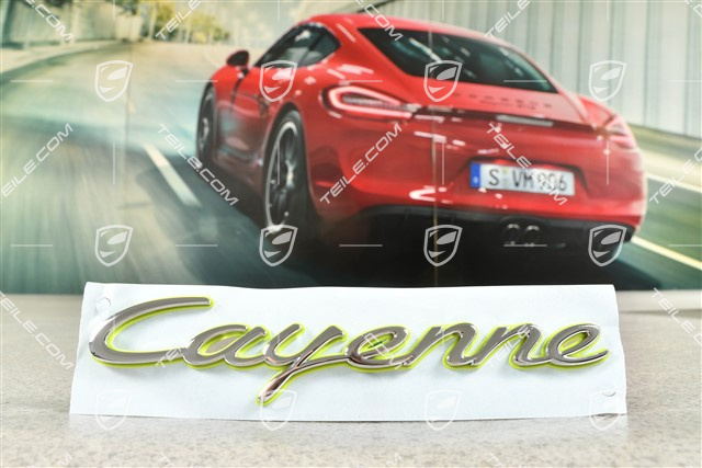 Badge / Emblem CAYENNE Chrome on a green background