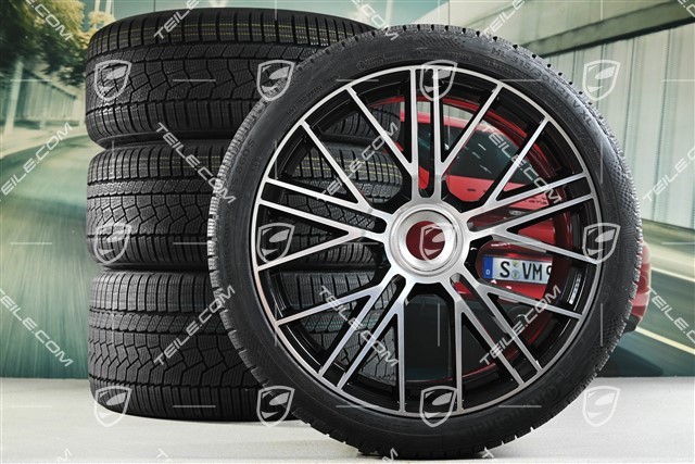 21" Panamera Turbo S Koła zimowe, komplet, centralne mocowanie, felgi 9,5J x 21 ET71 + 10,5J x 21 ET71 + opony zimowe Continental Winter Contact TS860 S 275/35 R21 + 315/30 R21, czarny wysoki połysk