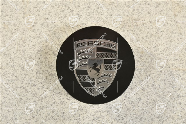 Radzierdeckel, konkav, Wappen in Rhodium, schwarz seidenmatt