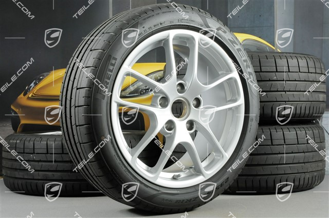 18" Cayman III summer wheels set, rims 8J x 18 ET57 + 9,5J x 18 ET49 + NEW Pirelli P Zero summer tires 235/45 R18 + 265/45 R18