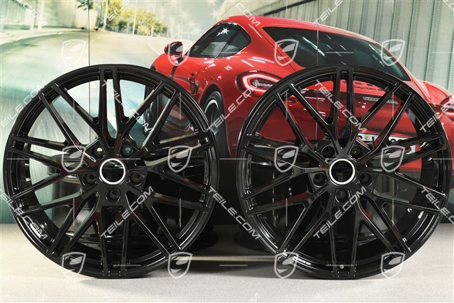 21" Komplet felg Cayenne RS Spyder Design, 11J x 21 ET49 + 9,5J x 21 ET46, czarny wysoki połysk