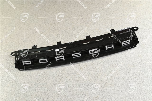 Trim, upper / rear, Porsche logo in silver