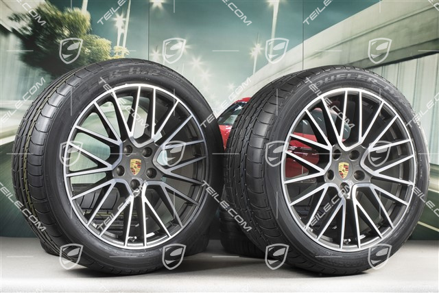 21" Cayenne RS Spyder Sommerräder Satz, Felgen 9,5J x 21 ET46 + 11,0J x 21 ET58 + NEUE Bridgestone Dueler H/P Sport Sommerreifen 285/40 R21 + 315/35 R21, mit RDK-Sensoren
