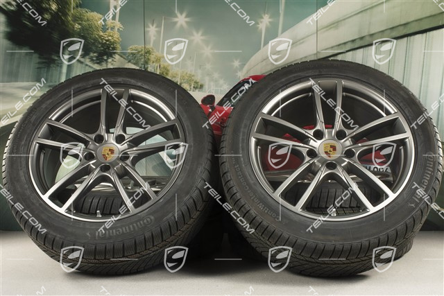 20-inch Cayenne COUPE Sport winter wheel set, rims 9J x 20 ET50 + 10,5J x 20 ET55 + Continental winter tyres 275/45 R20 + 305/40 R20, with TPMS, Platinum satin matt