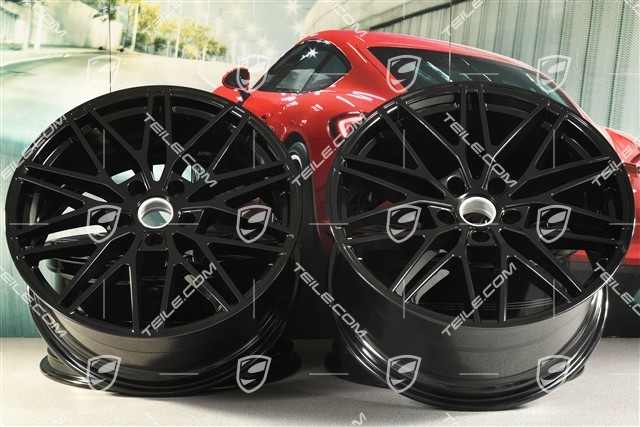 21" Komplet felg Cayenne RS Spyder Design, 11J x 21 ET49 + 9,5J x 21 ET46, czarny wysoki połysk