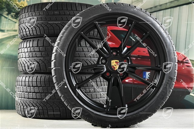 19"+20" Carrera Winterräder Satz, Felgen 8,5J x 19 ET52 + 11J x 20 ET66 + Pirelli Winterreifen 235/40 R19 + 295/35 R20, mit RDK-Sensoren, Schwarz Seidenmatt