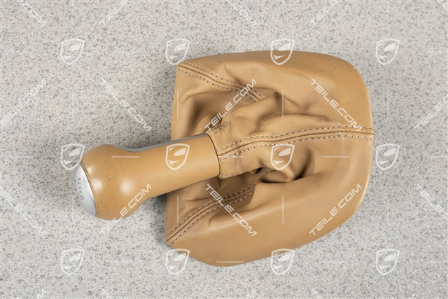 Schalthebelknopf, Sandbeige, Leder / Aluminium, 6-gang schaltgetriebe
