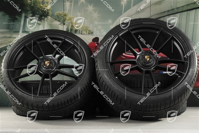 20"+21" GTS komplet kół zimowoch "Turbo S", felgi centralnie mocowane 8,5J x 20 ET50 + 11J x 21 ET66 + NOWE opony zimowe Continental 245/35 R20 + 295/30 R21, czarny satynowy półmat