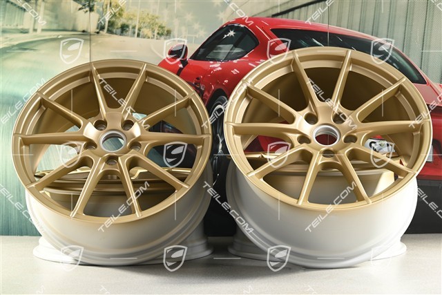 20" "Spyder" / "718 Sport" Felgen Satz, Felgen 8,5J x 20 ET57 + 10,5J x 20 ET47, Aurum Seidenmatt