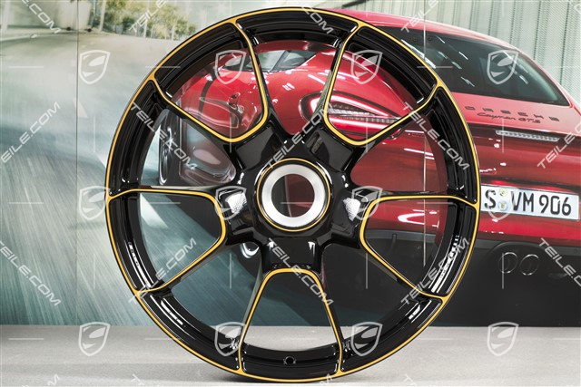 20" Zentralverschluss Felgensatz, 911 Turbo S Exclusive Design, 9J x 20 ET51 + 11,5J x 20 ET56, schwarz/goldgelb