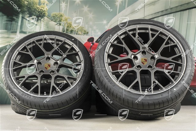 20+21-inch summer wheel set RS Spyder Design, rims 8,5J x 20 ET53 + 11,5J x 21 ET67 + NEW Goodyear summer tyres 245/35 R20 + 305/30 R21, with TPM, platinum satin matt