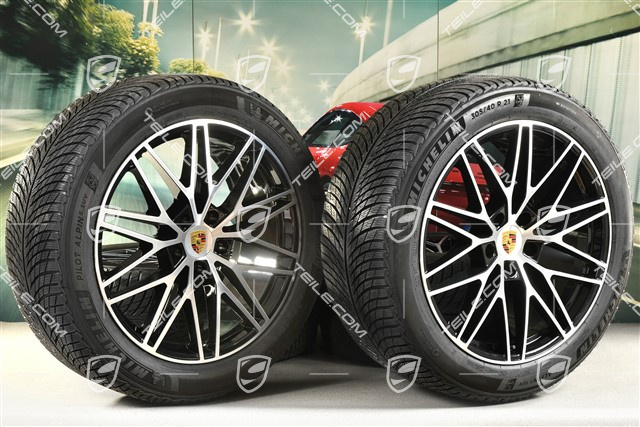21-inch Cayenne COUPE "RS Spyder Design" winter wheel set, rims 9,5J x 21 ET46 + 11,0J x 21 ET49 + NEW Michelin Pilot Alpin 5 SUV winter tyres 285/45 R21 + 305/40 R21, with TPMS, black high gloss