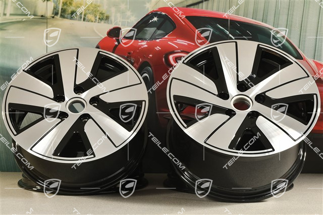 19" komplet felg Taycan S, 8J x 19 ET50 + 10J x 19 ET47, czarny wysoki połysk + frezowana powierzchnia