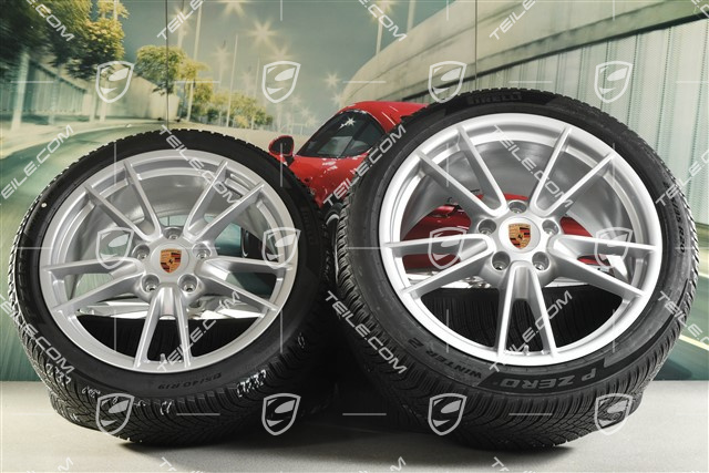 19"+20" Carrera, koła zimowe, komplet, felgi 8,5J x 19 ET52 + 11J x 20 ET80 + opony zimowe Pirelli 235/40 R19 + 295/35 R20, z czujnikami ciśnienia, srebrny Brilliant Silver