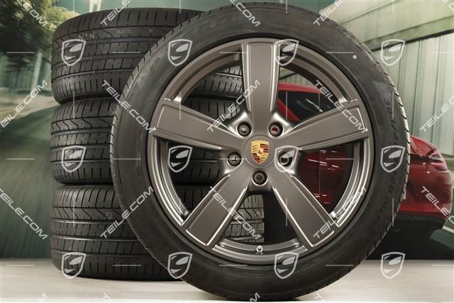 20" koła letnie Cayenne COUPE Sport Classic, komplet, felgi 9J x 20 ET50 + 10,5J x 20 ET55 + NOWE opony letnie Pirelli 275/45 R20 + 305/40 R20, z czujnikami ciśnienia, Platinum satynowy półmat