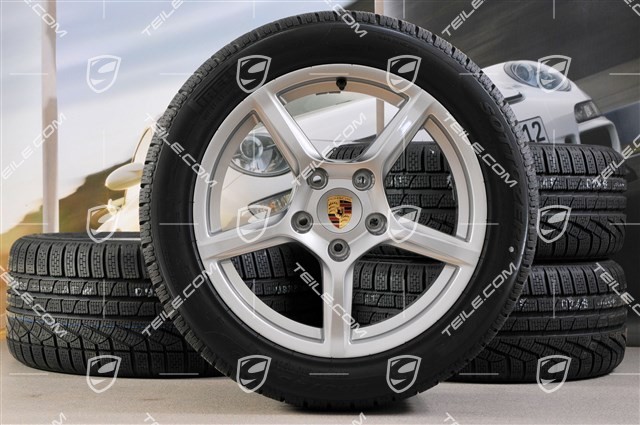 18" Boxster winter wheel set, 8J x 18 ET57 + 9J x 18 ET47 + NEW winter tyres Pirelli Sottozero II 235/45 R18 + 265/45 R18, without TPMS.
