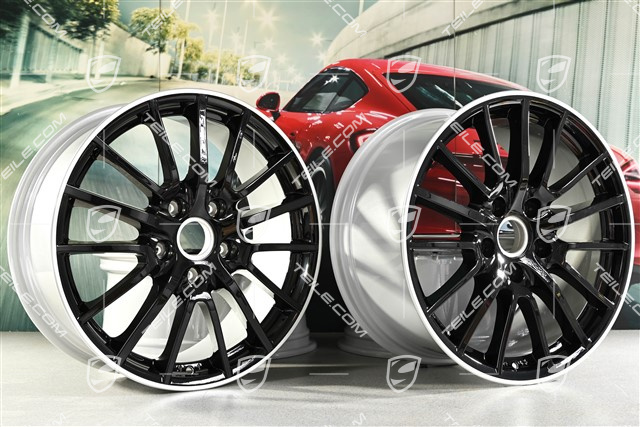 19-inch Sport Design wheel set, black, wheels 8J x 19 ET57 + 9,5J x 19 ET46, wheel star in black / silver pinstripe round the edge