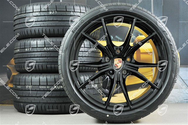20" Carrera S koła letnie komplet, felgi 8J x 20 ET57 + 10J x 20 ET45, opony letnie Pirelli 235/35 ZR20 +265/35 ZR20, czarne (wysoki połysk), z czujnikami ciśnienia